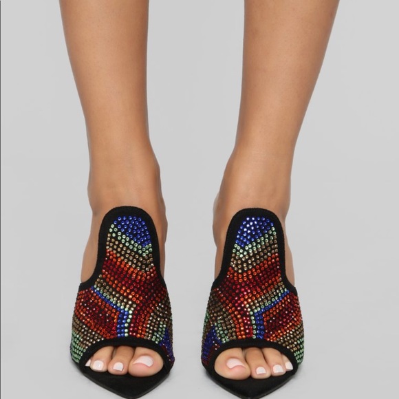 Rainbow Rhinestone Mule Heels sz.7 - Picture 6 of 8